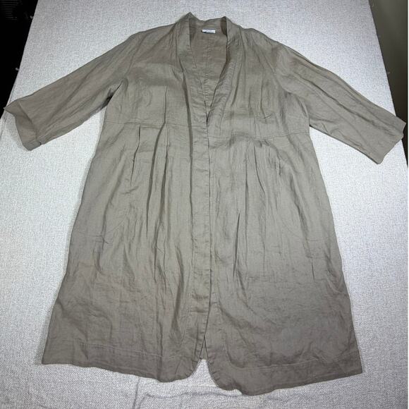 Pure Jill Women XL Brown Linen Elements Lg Sleeve Open Front Lagen Look Duster - Picture 1 of 10